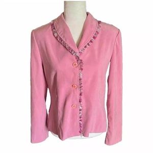 Requirements Pink Fringed Faux Suede Blazer Size 10